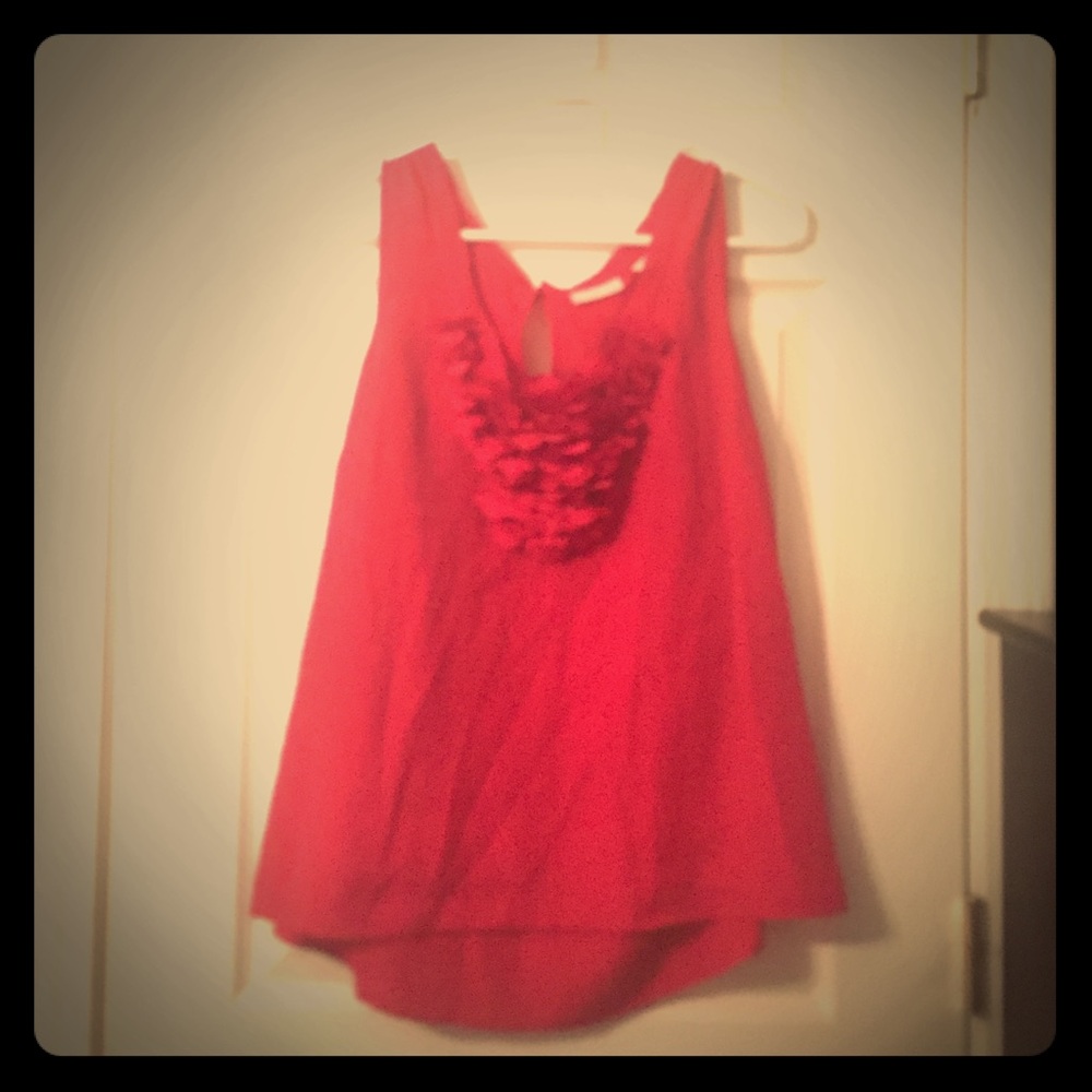 NEW York & Co Red Ruffle Tank with Button in Back