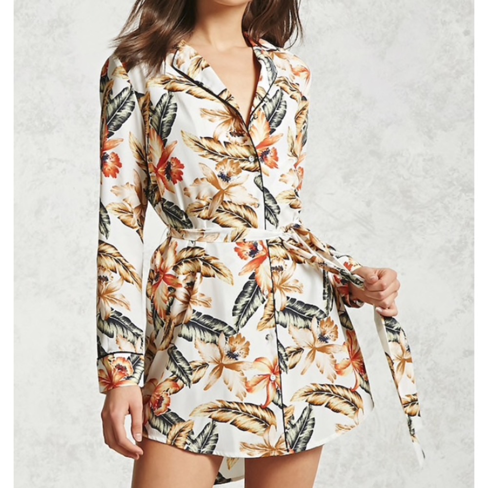 Forever21 Satin Printed Dress (Tropical Print)