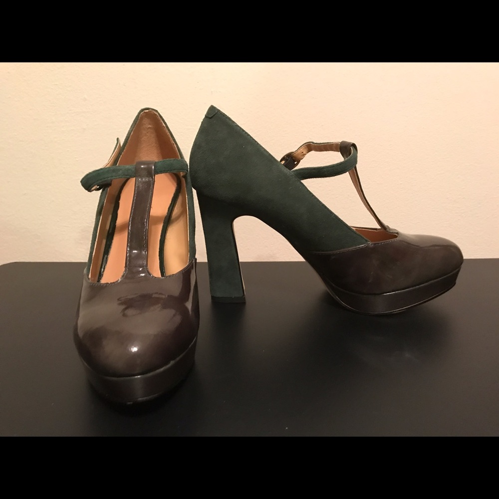 Emerald Green Suede (Faux I think) Patent Toe