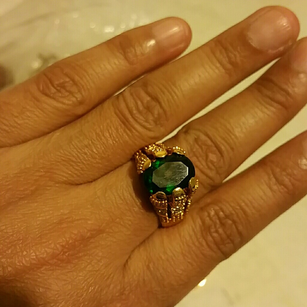 Emerald green real stone gold plated
