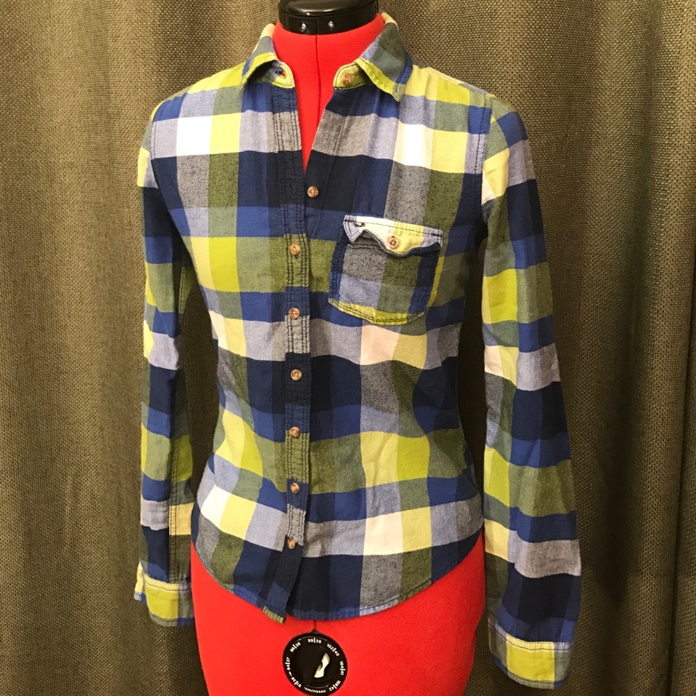 Abercrombie & Fitch A&F Blue Navy Green Button Up