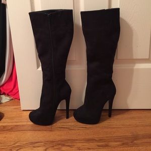 Knee high suede stiletto boots