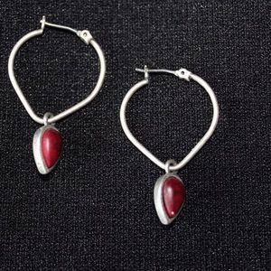 LUCKY BRAND Silver Hoops with Red Stone