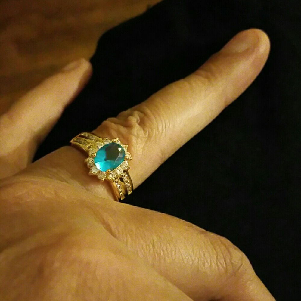 Real aqua stone 14k plated