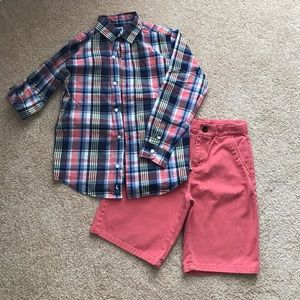 Janie & Jack set of LS button up & shorts SZ 8