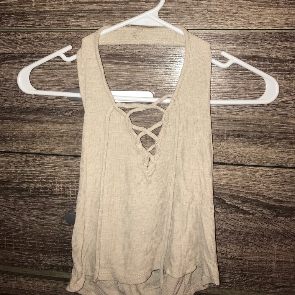 Tan lace up crop top