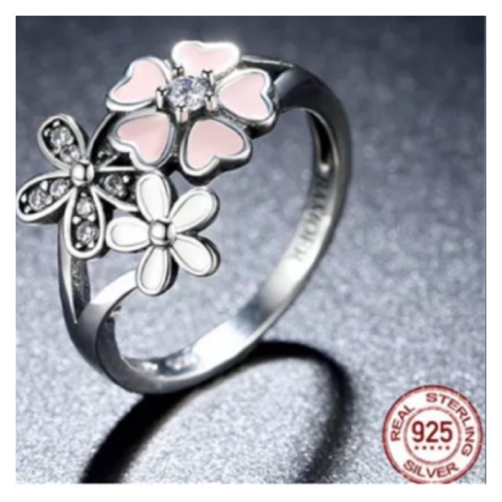 Sale 3 X $16 Jewerly 925 Silver Flower Pearl Ring