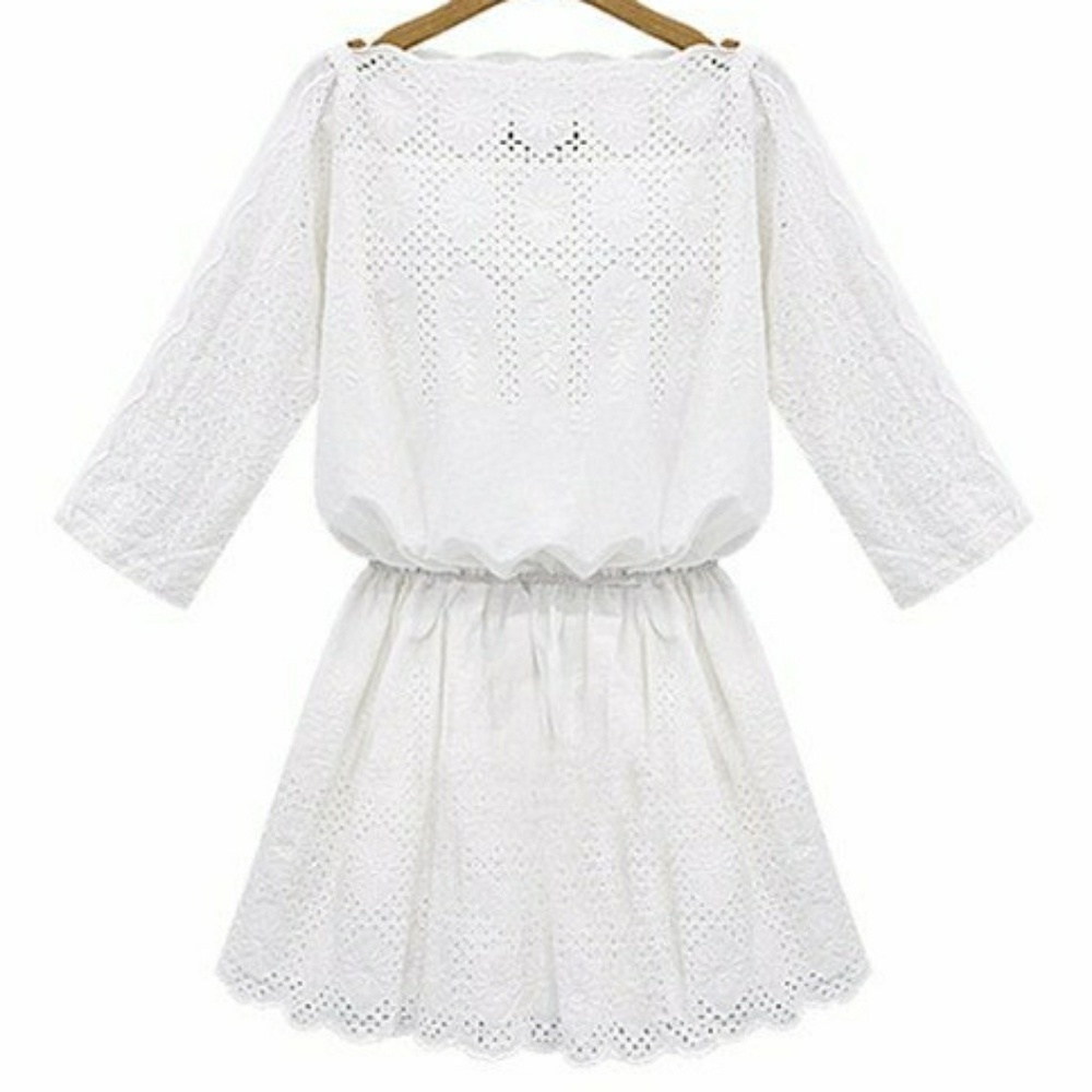 'NEW LOVE' WHITE EYELET BOAT NECK DRESS