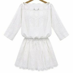 'NEW LOVE' WHITE EYELET BOAT NECK DRESS