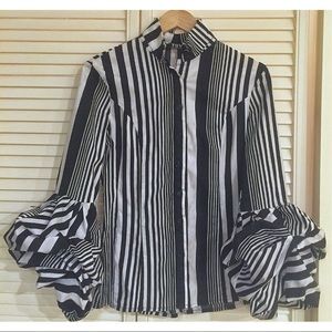 Black and White Small Trumpet Button Down Blouse