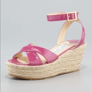 JIMMY CHOO LONDON pink patent leather wedges