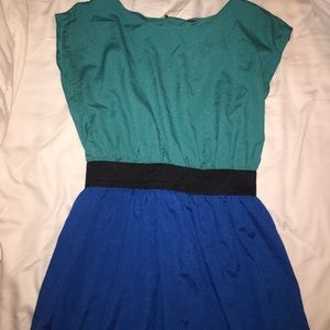 Teal and blue colorblock dress