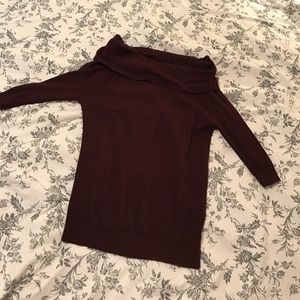 Burgundy Crowl Neck / Off Shoulder Tunic Sweater