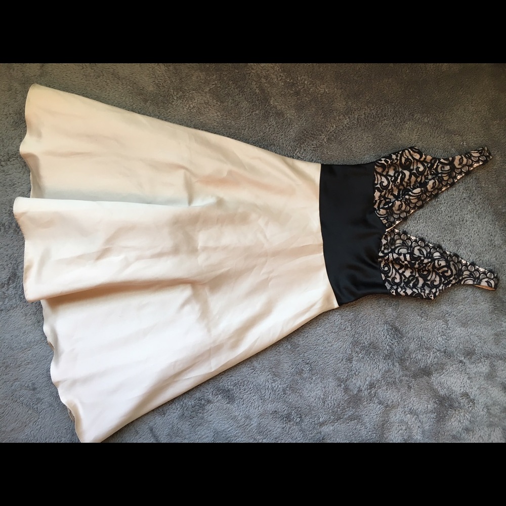 Champagne and black lace dress