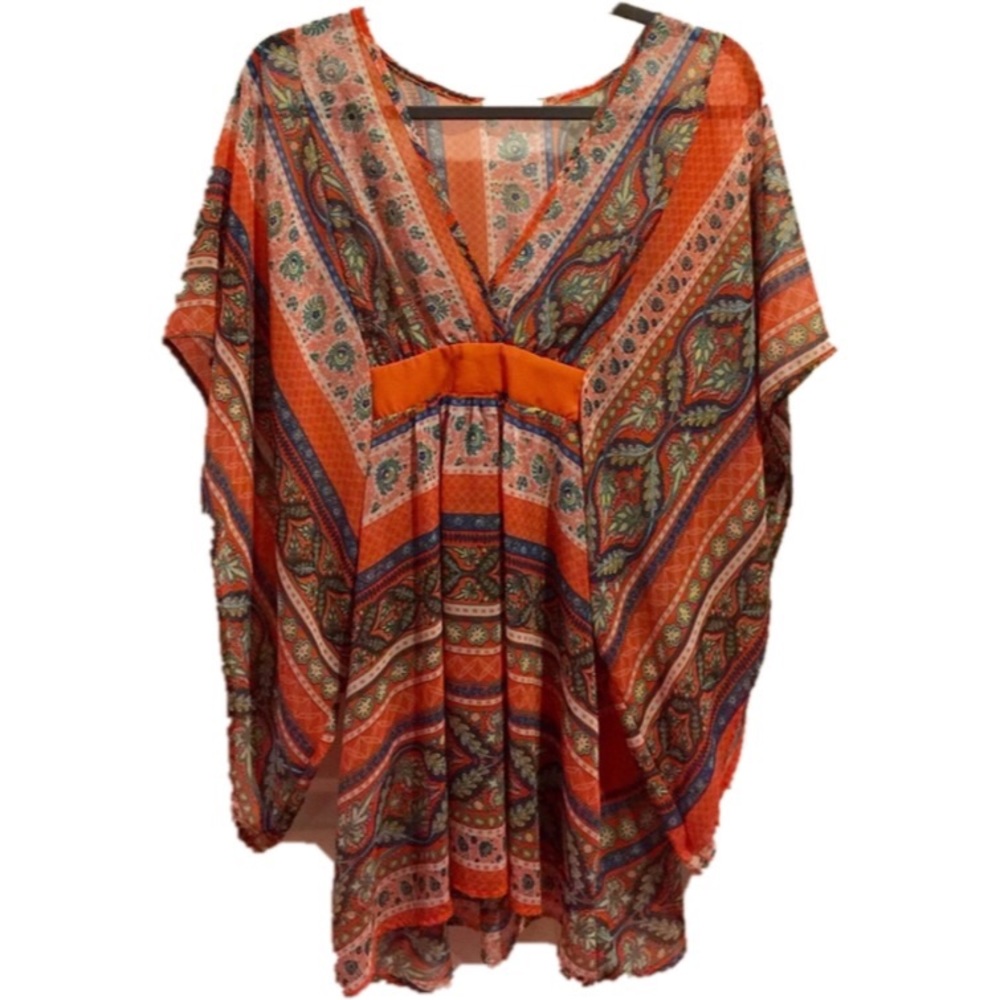 Free People style, Size Large, Orange Flowy shirt