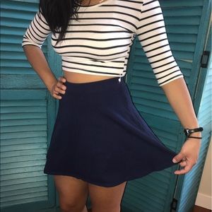 High Waisted Navy Skater Skirt