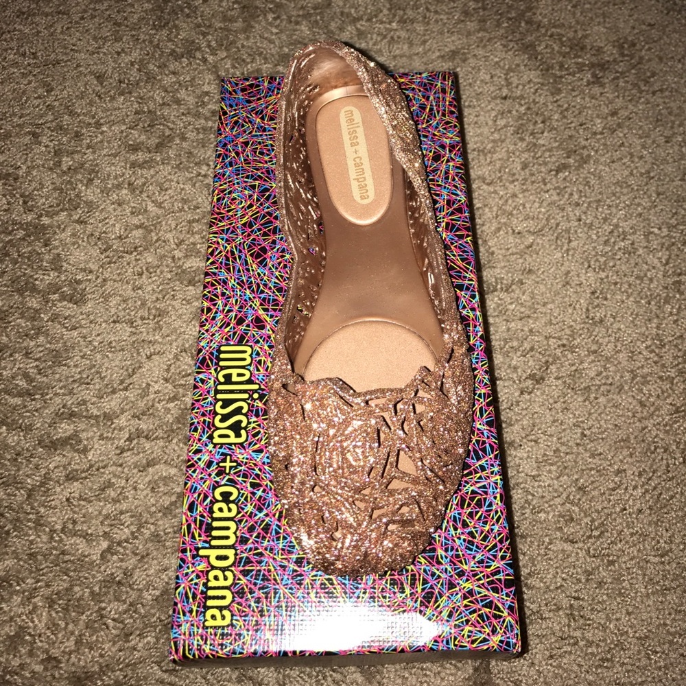 Melissa + Campana rose gold glitter flats NWT 9