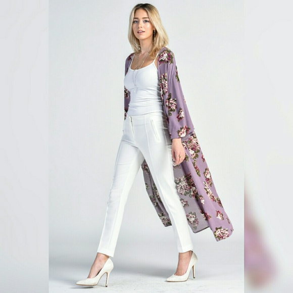 blupitch Sweaters - Lucy Flower Long Kimono L
