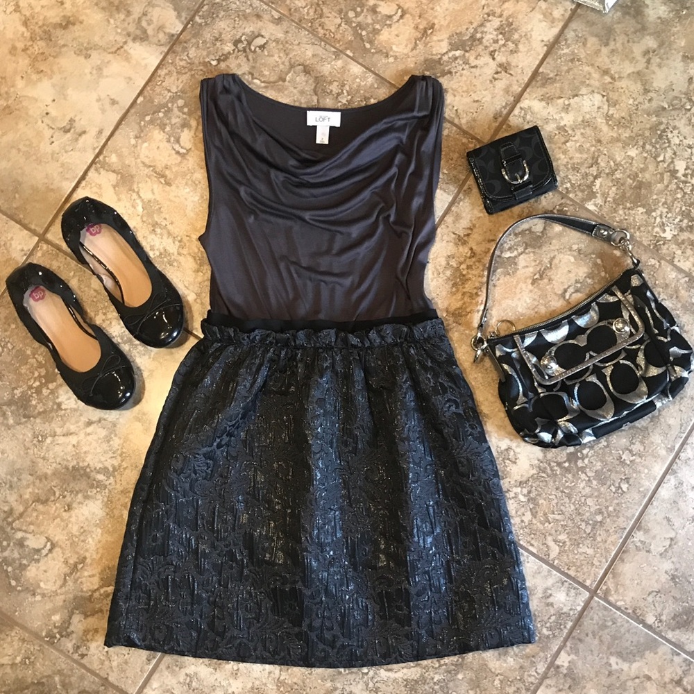 2 Ann Taylor Loft Black & Gray Cocktail Dress - Picture 8 of 8