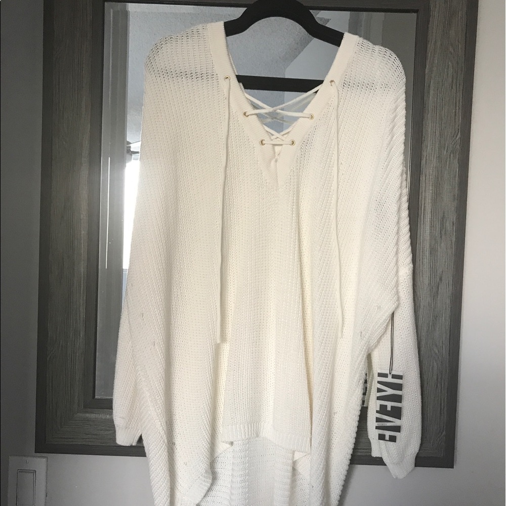 Knit lace up ivory sweater dress sz M