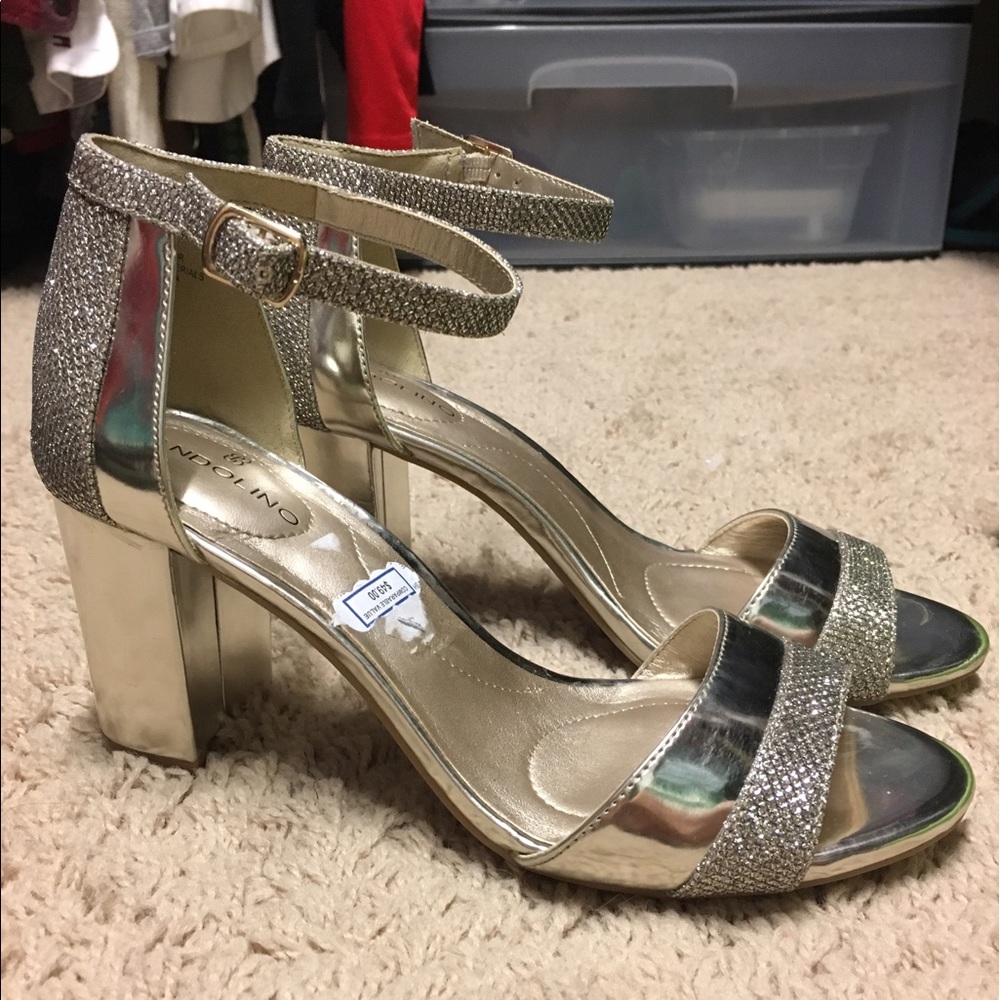 Gold ankle strap chunky heel