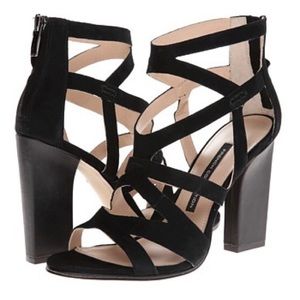 French Connection black strappy suede heels sz 7