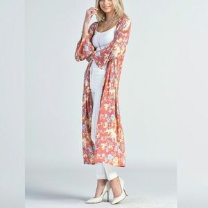 Lucy Flower Print Long Kimono S