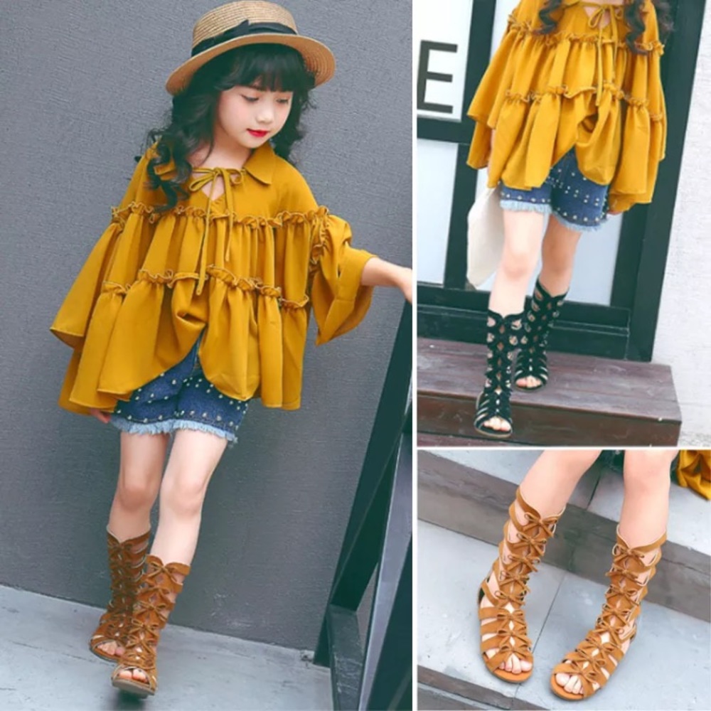 Toddler 8 Brown Cognac Gladiator Bow Sandals