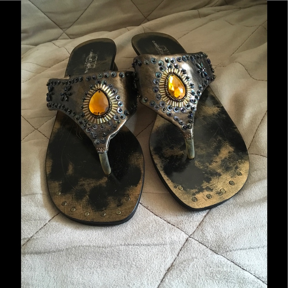 Bronze Rhinestone Jeweled Sandals