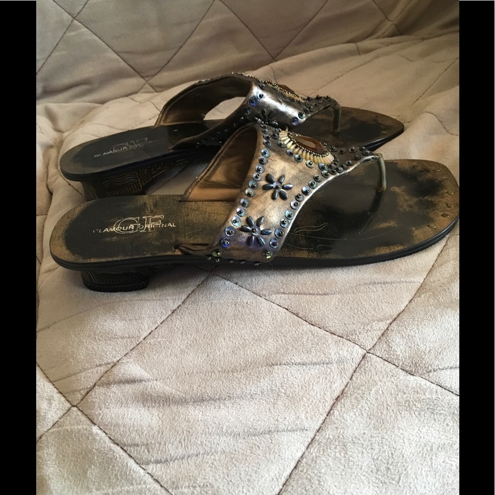 Bronze Rhinestone Jeweled Sandals - Picture 2 of 4