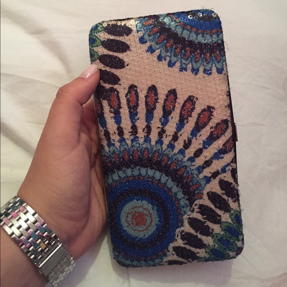 Blue Boho Sequin Wallet Clutch