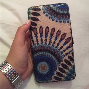 Blue Boho Sequin Wallet Clutch