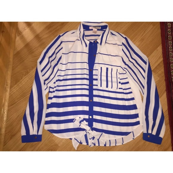 Forever 21 Blue & White Striped Button Up Blouse - Picture 1 of 3