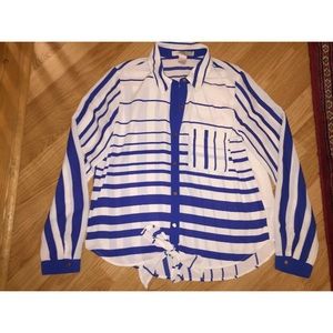 Forever 21 Blue & White Striped Button Up Blouse