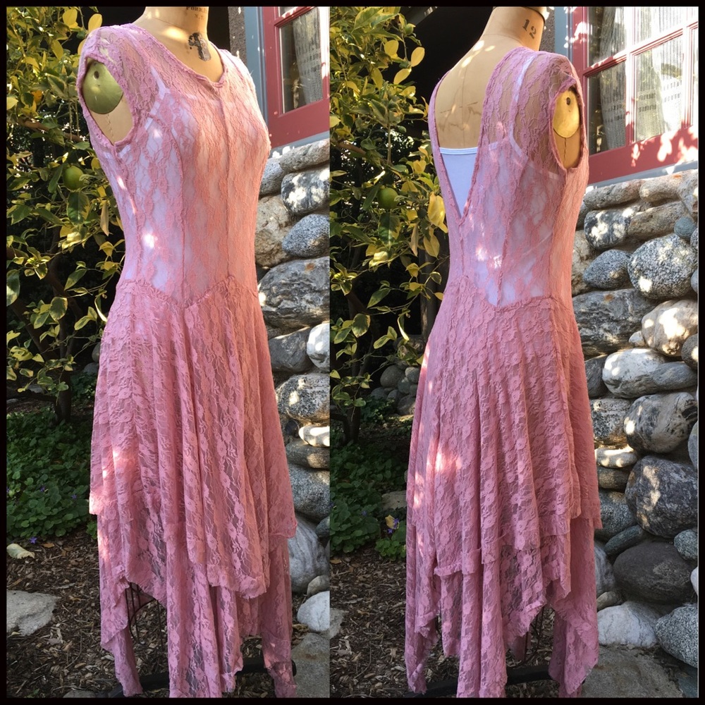 Pink Blush Asymmetric Lace Dress - Picture 6 of 8