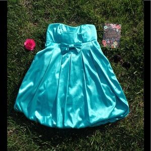 Ruby Rox Teal Satin Bubble Hem Formal Dress