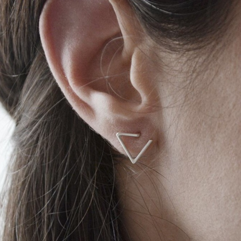 Open triangle silver earring