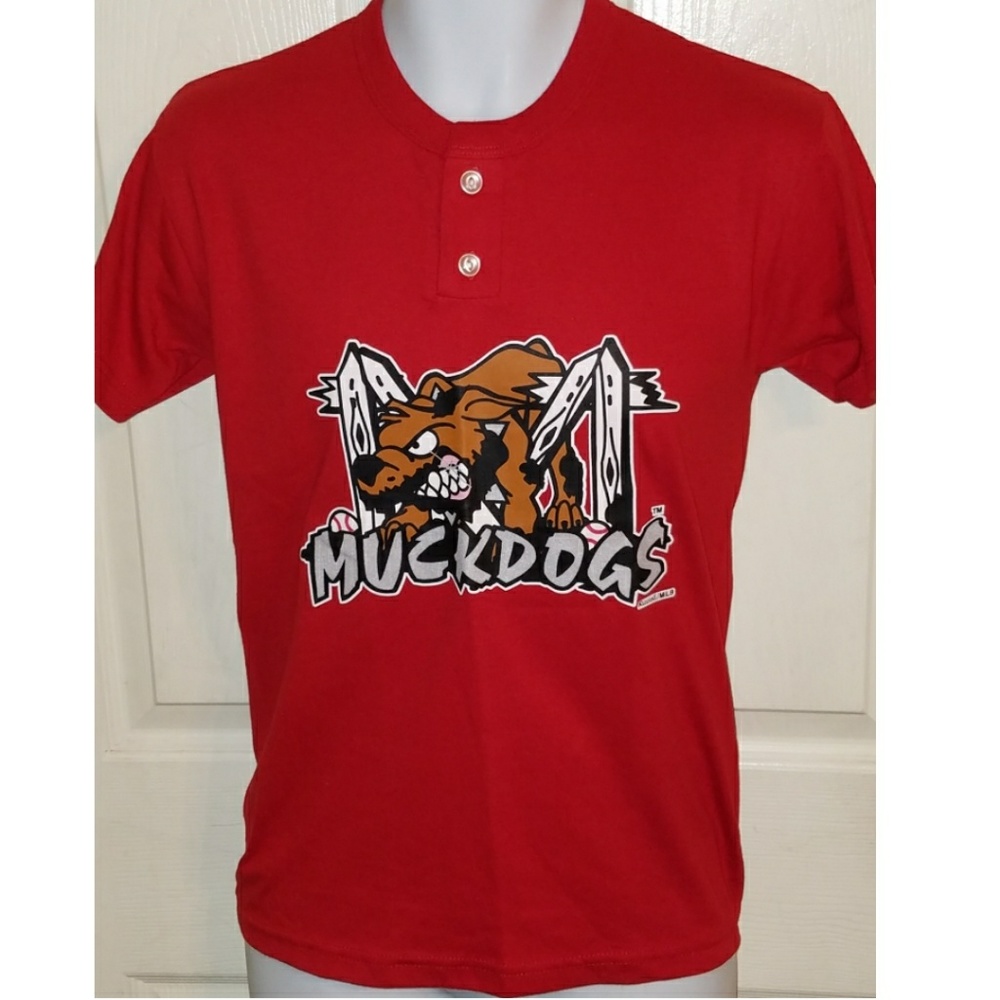 BATAVIA MUCKDOGS Youth 2 Button Baseball T-Shirt NWOT