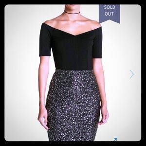 NWOT black off-shoulder bodysuit
