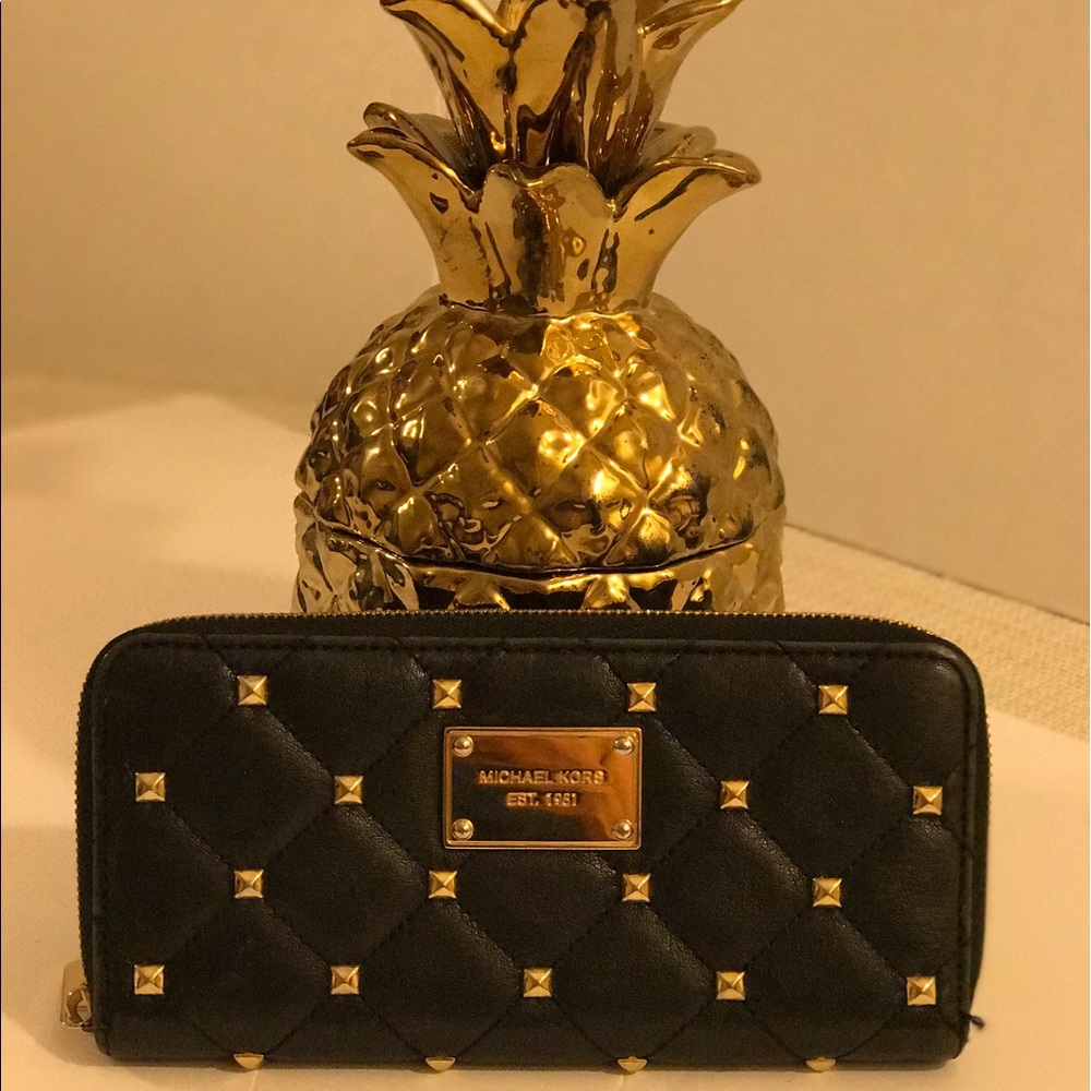 Michael Kors Studded & Quilted Zip Around Wallet