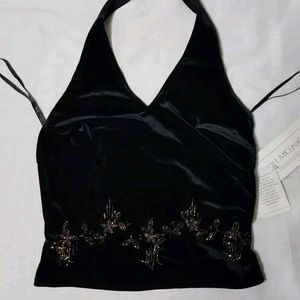 Vntage NWT Black Velvet Halter Crop Top size Mediu