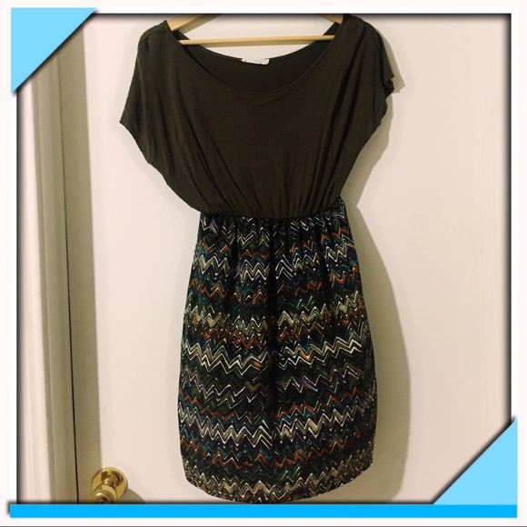 Lush Dresses & Skirts - Lush Brown Dress with Patterned Skirt