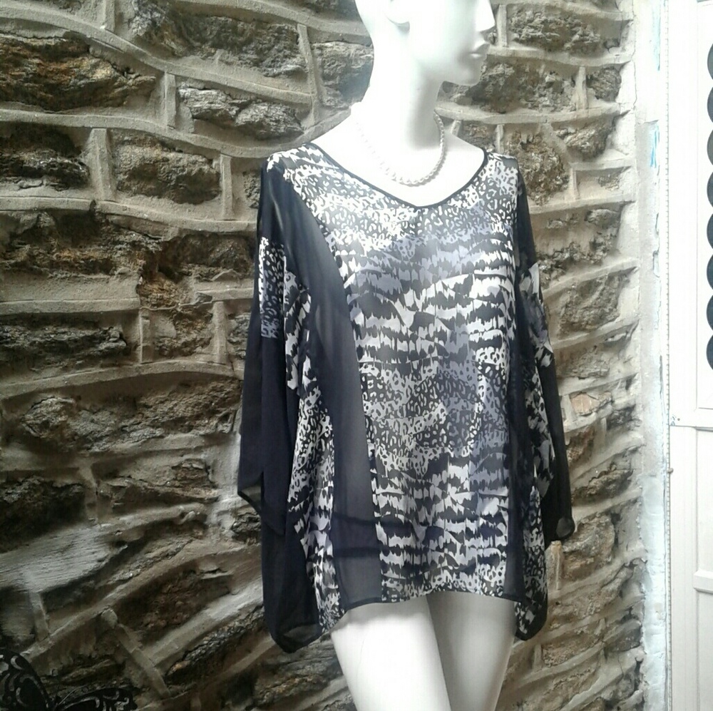 Sheer Gray & White Animal Print w/Peep Shoulder