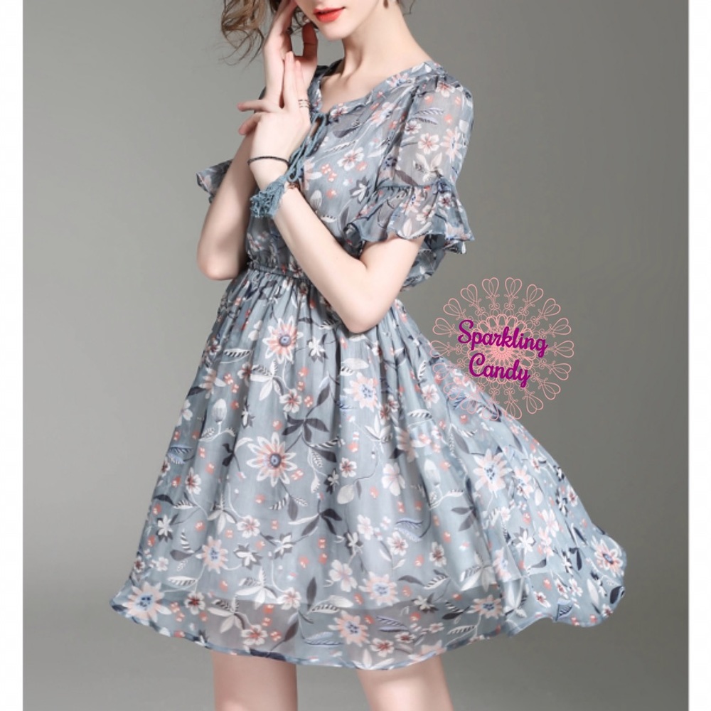♦️Lace Tie Floral Dress - Picture 1 of 8