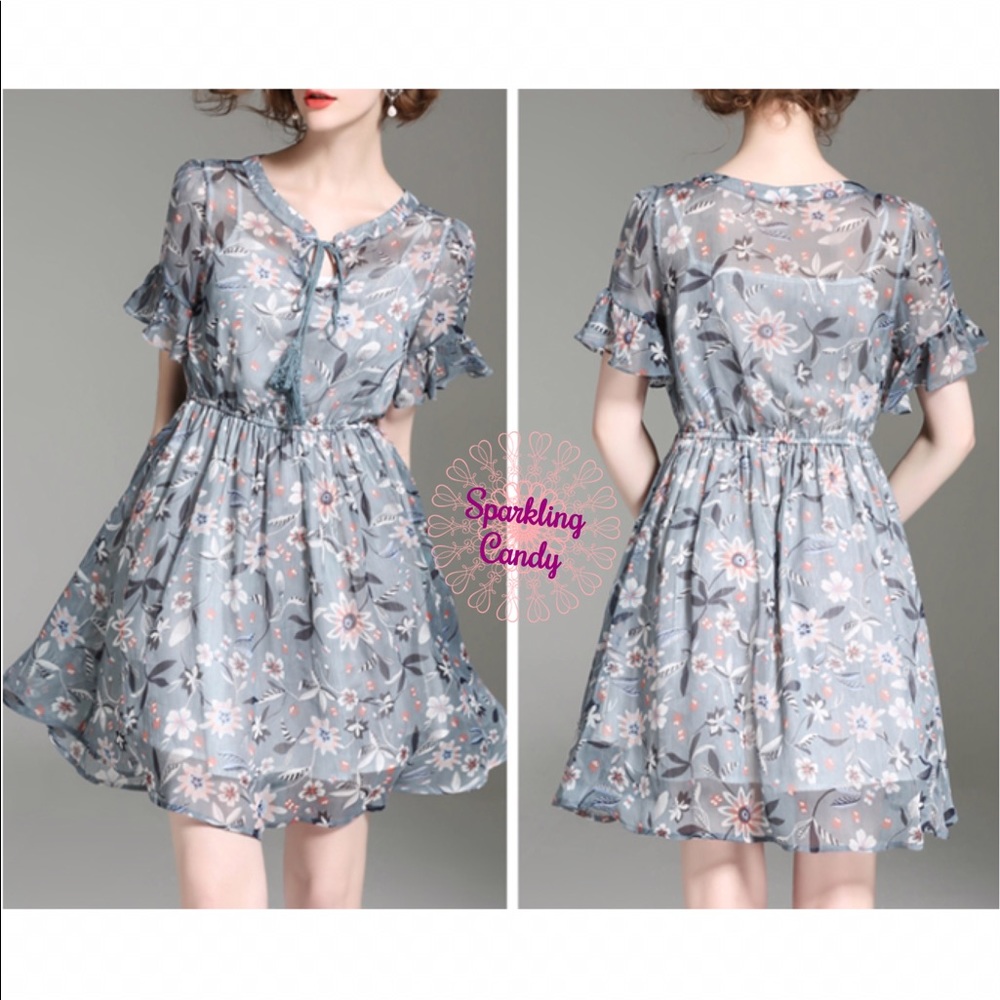 ♦️Lace Tie Floral Dress - Picture 2 of 8