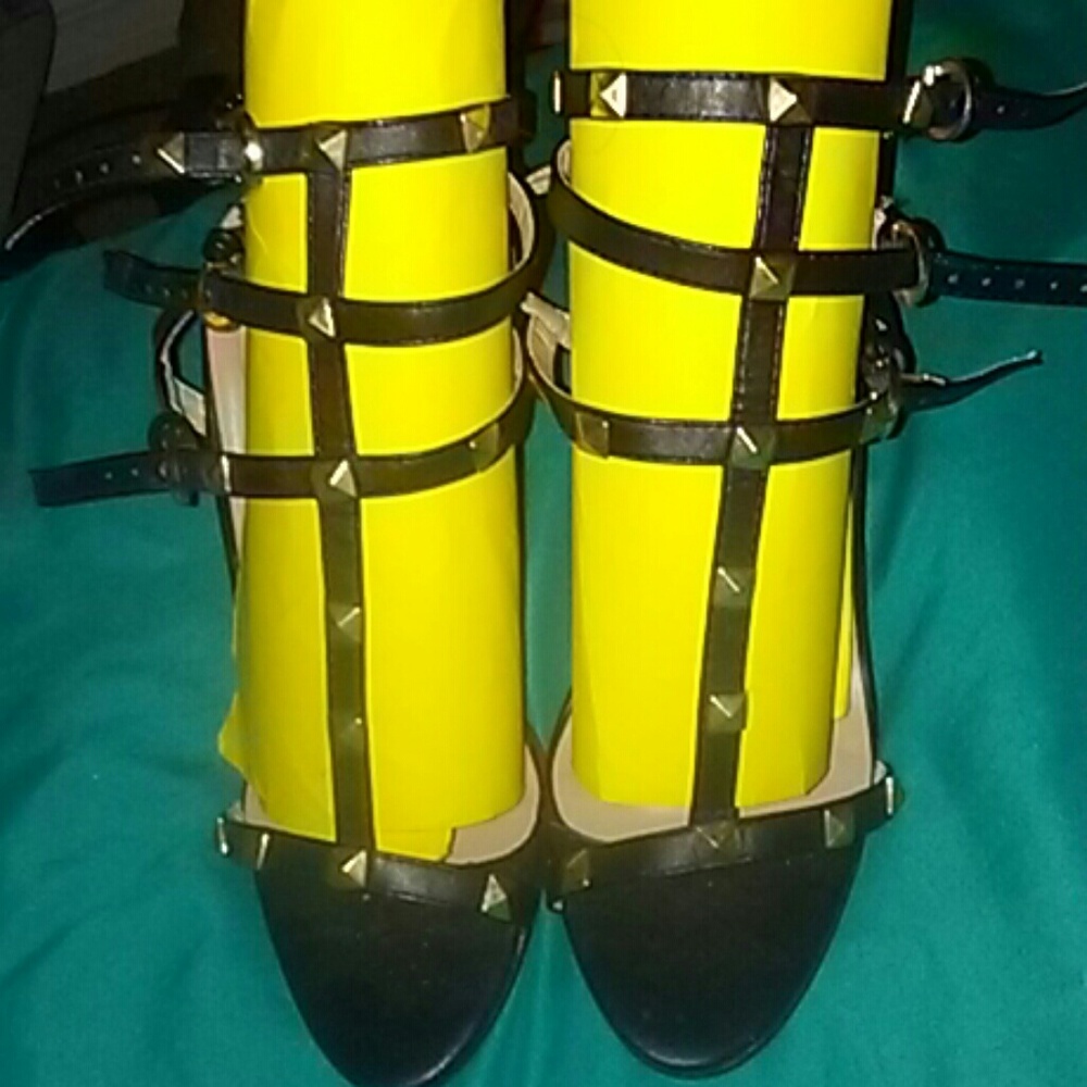 All black Studded strapped heels