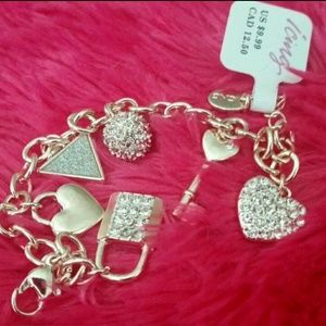 💋 Rose Gold Crystal Heart Lock Key Charm Bracelet
