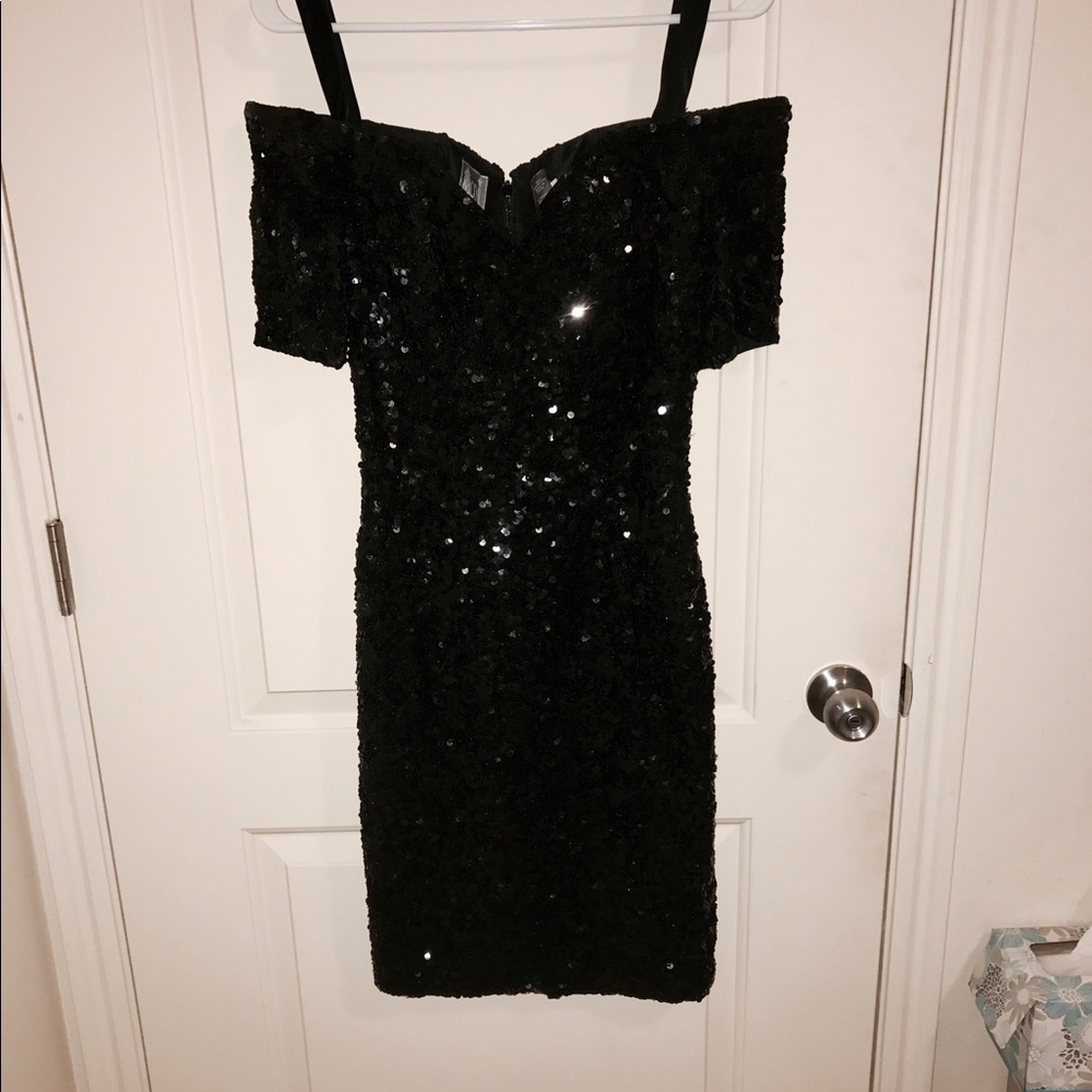 Sequin black off the shoulder dress