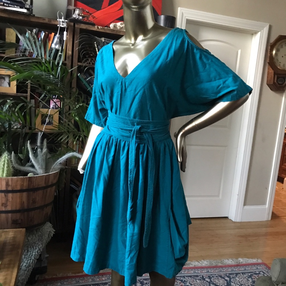 ⚡️Electric Feathers 100%Silk Cold Shoulder Dress