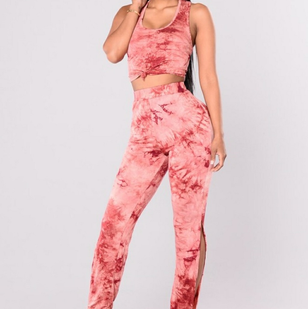 Red tie dye  crop tank and gypsy pant set